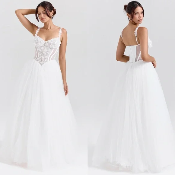 House of CB ‘Nathalie’ White Floral Lace Tulle Bridal Wedding Dress/Gown - Picture 2 of 4